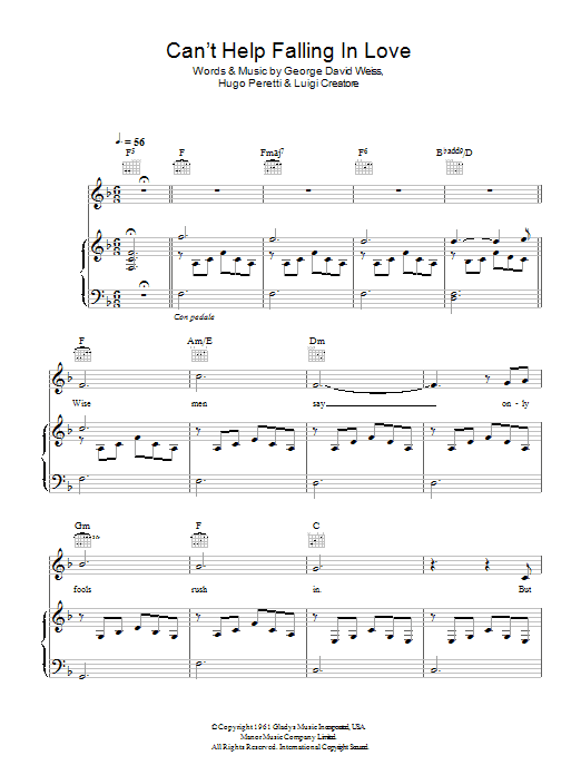 Michael Buble Can't Help Falling In Love sheet music notes and chords. Download Printable PDF.