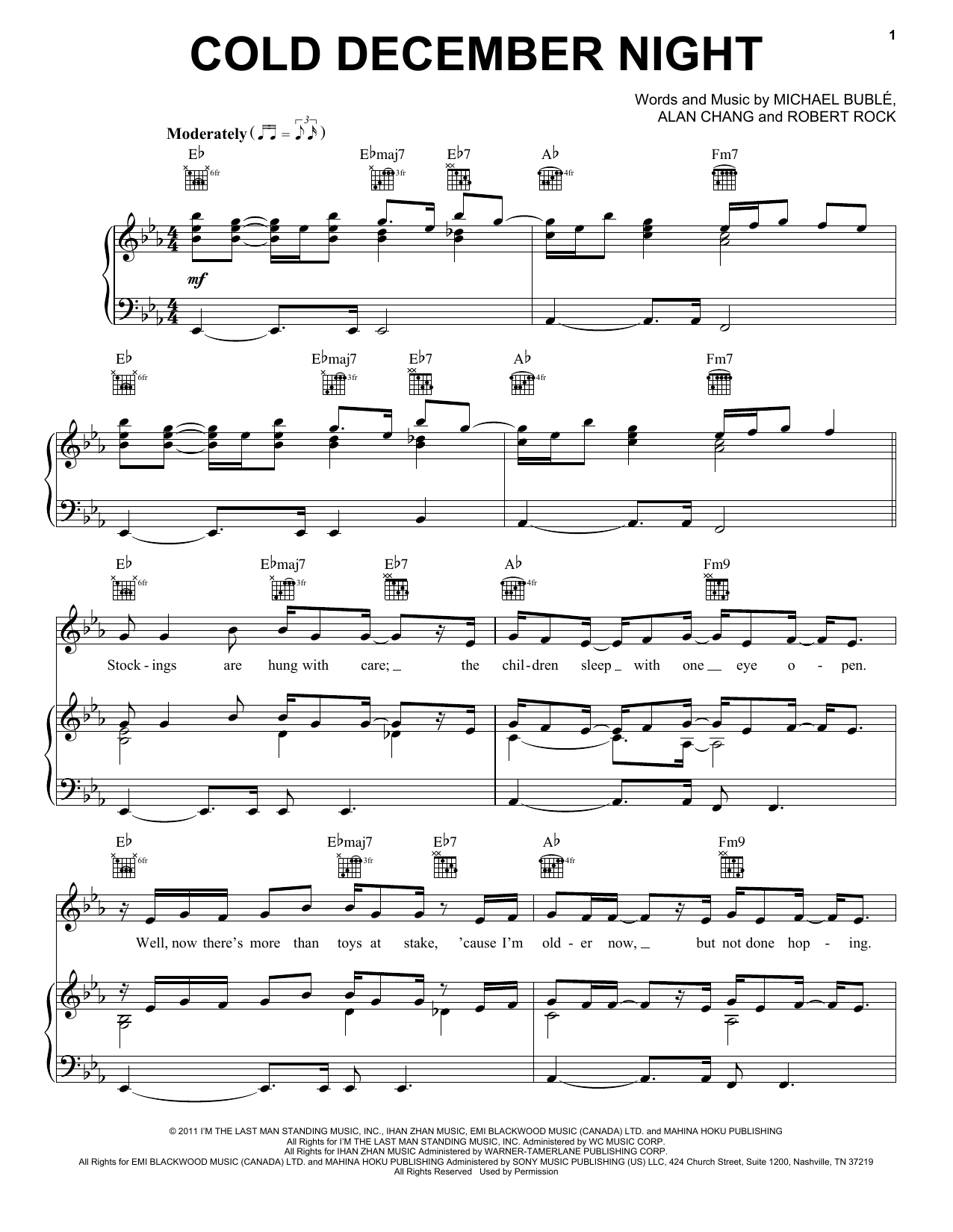 Michael Bublé Cold December Night sheet music notes and chords. Download Printable PDF.