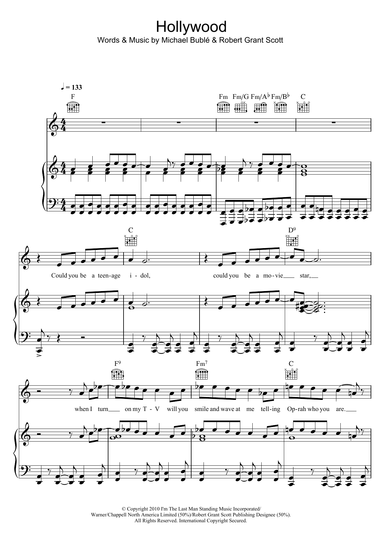 Learn to play Michael Buble Hollywood sheet music for Piano, Vocal & Guitar Chords in minutes. Price: 7.8900$ Michael Buble Hollywood sheet music notes and chords arranged for Piano, Vocal & Guitar Chords