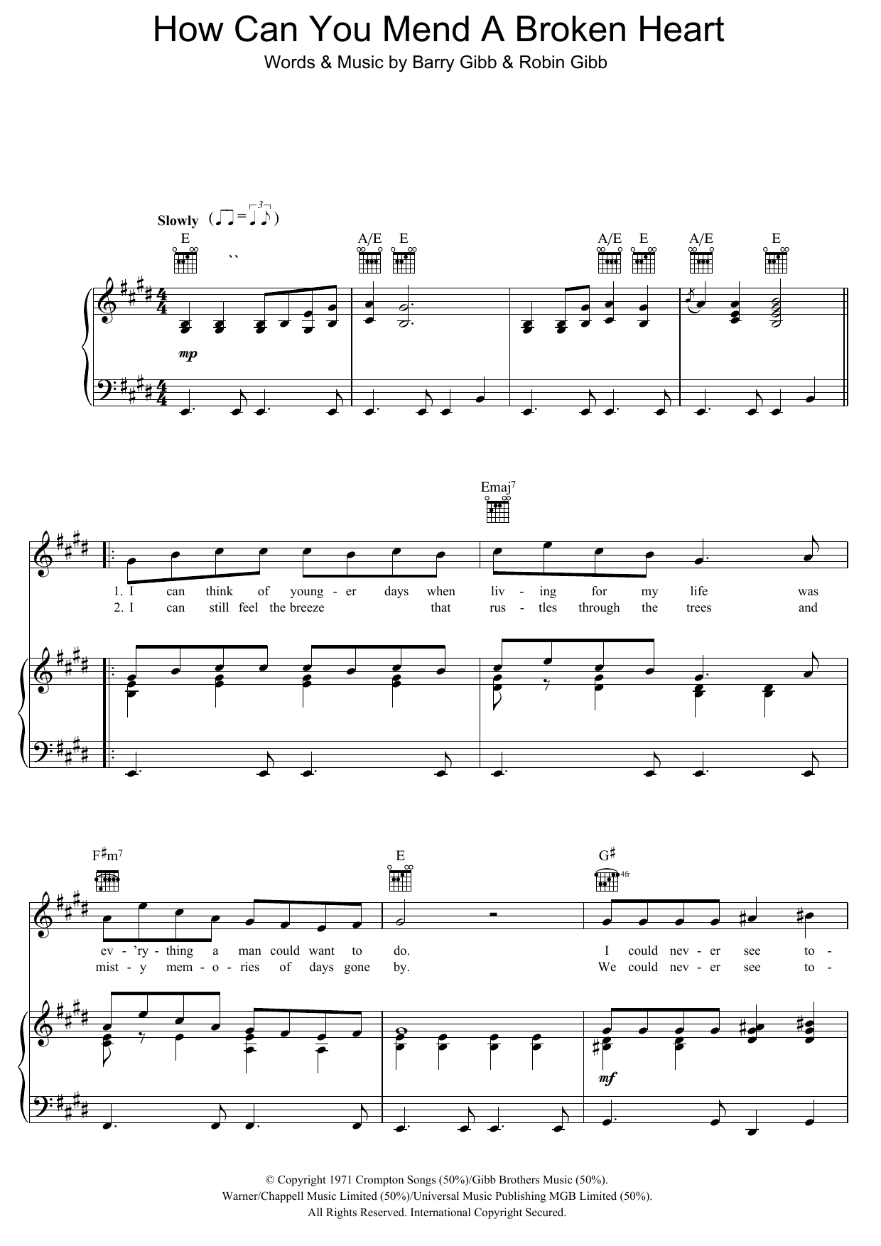 Learn to play Michael Buble How Can You Mend A Broken Heart sheet music for Piano, Vocal & Guitar Chords in minutes. Price: 7.8900$ Michael Buble How Can You Mend A Broken Heart sheet music notes and chords arranged for Piano, Vocal & Guitar Chords