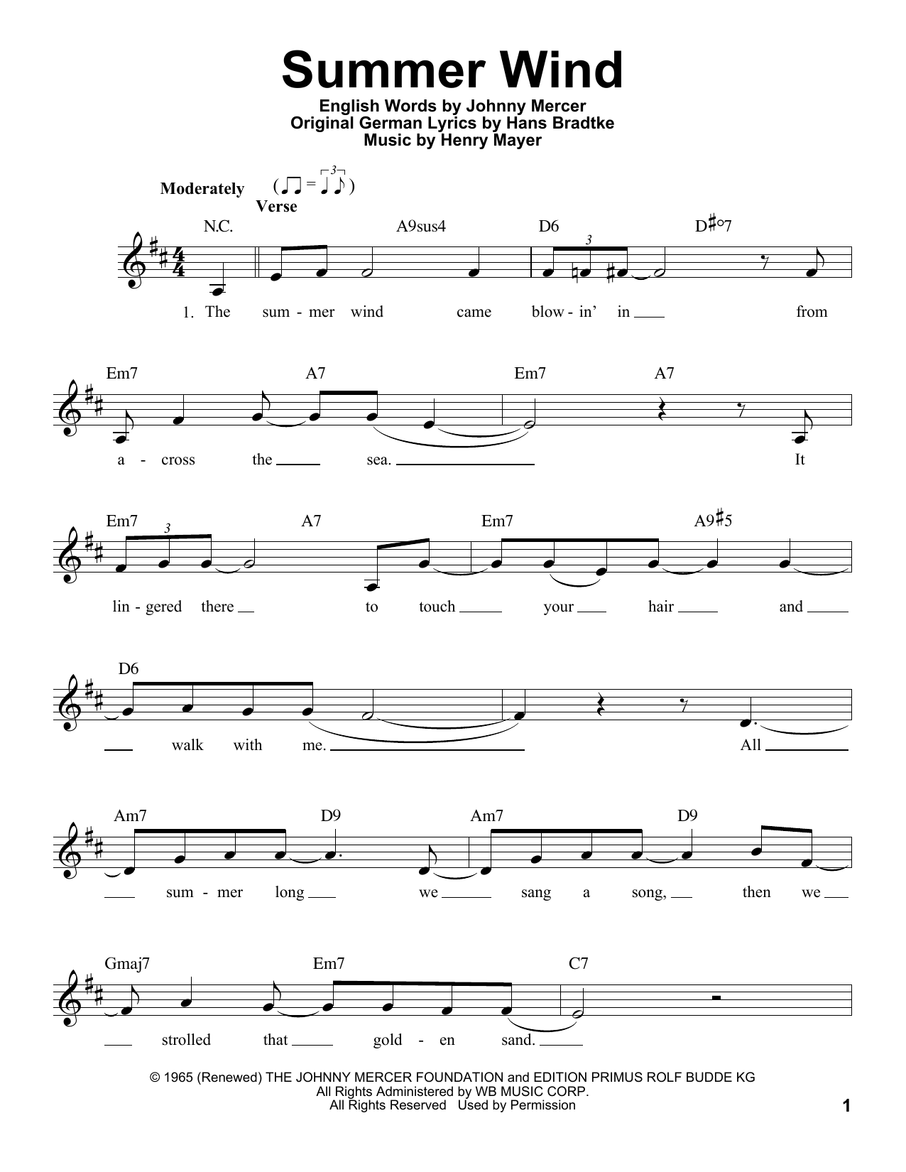 Michael Bublé Summer Wind sheet music notes and chords. Download Printable PDF.