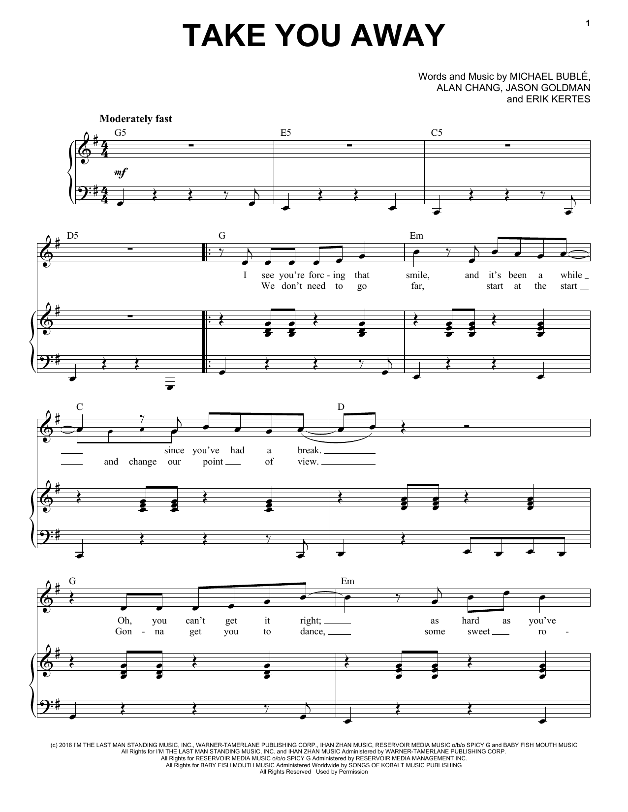Learn to play Michael Buble Take You Away sheet music for Piano & Vocal in minutes. Price: 7.8900$ Michael Buble Take You Away sheet music notes and chords arranged for Piano & Vocal