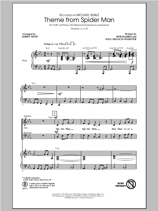 Michael Bublé Theme From Spider-Man (arr. Kirby Shaw) sheet music notes and chords. Download Printable PDF.