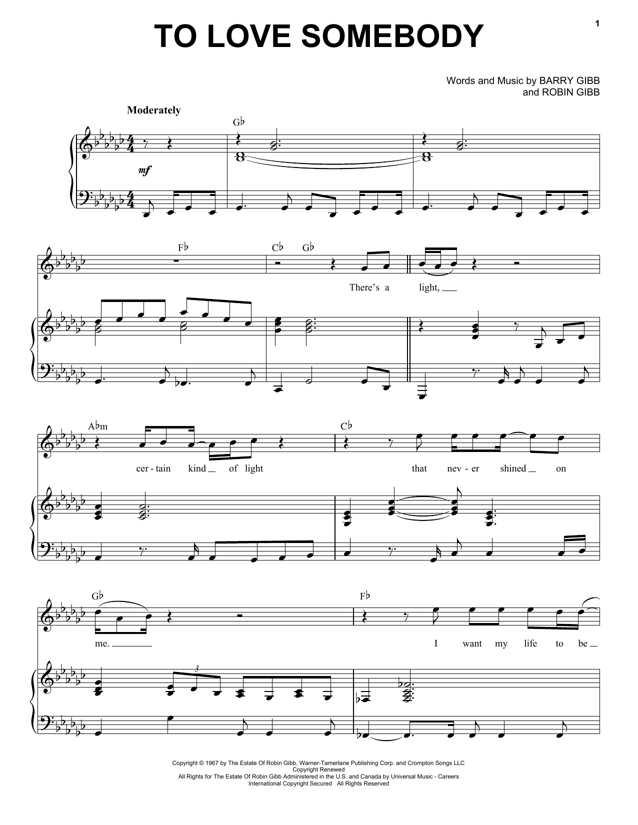 Michael Buble To Love Somebody sheet music notes and chords arranged for Piano, Vocal & Guitar Chords (Right-Hand Melody)