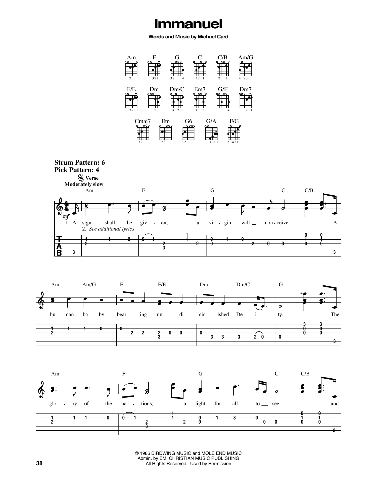 Michael Card Immanuel sheet music notes and chords. Download Printable PDF.