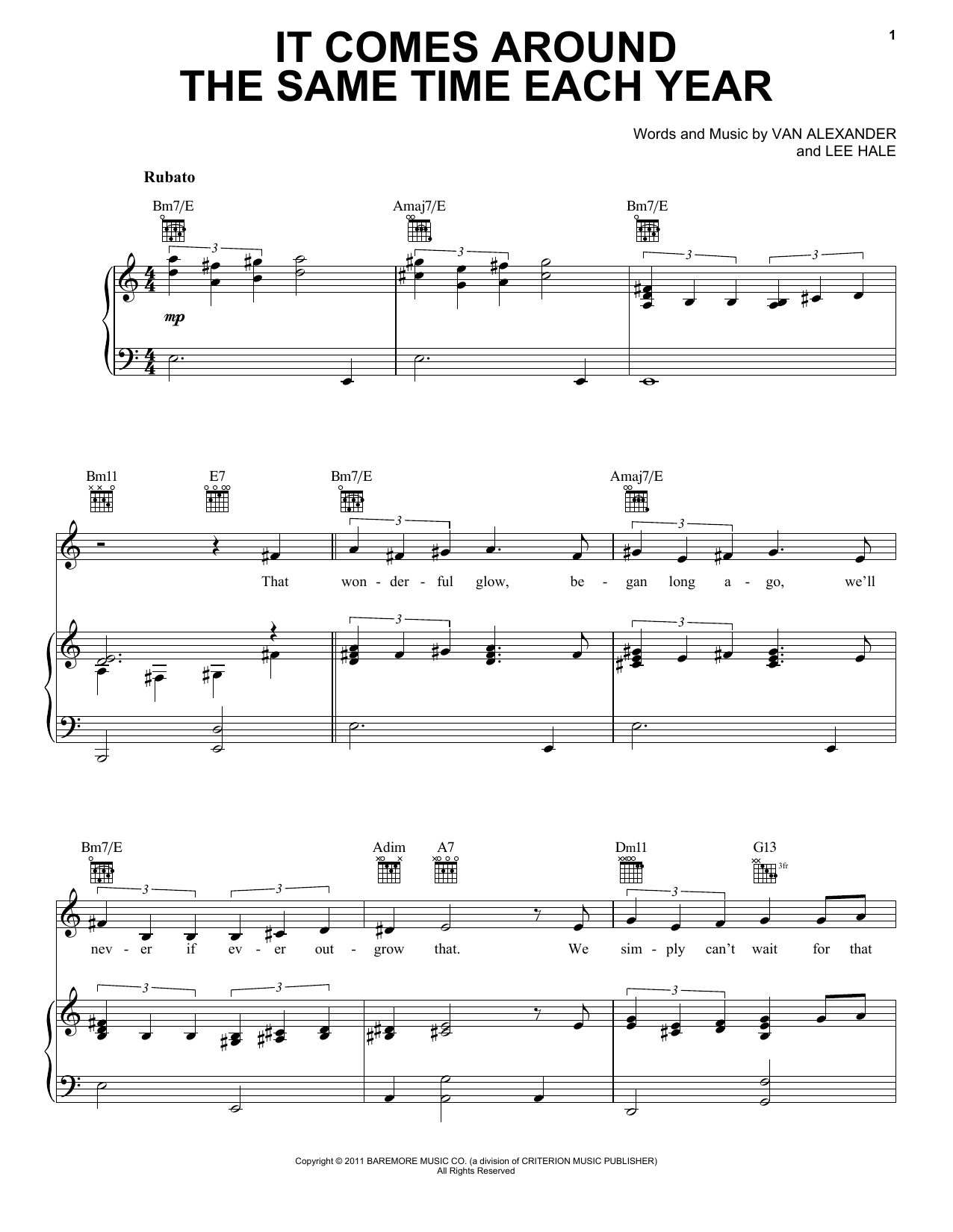 Learn to play Michael Feinstein It Comes Around The Same Time Each Year sheet music for Piano, Vocal & Guitar Chords (Right-Hand Melody) in minutes. Price: 7.8900$ Michael Feinstein It Comes Around The Same Time Each Year sheet music notes and chords arranged for Piano, Vocal & Guitar Chords (Right-Hand Melody)