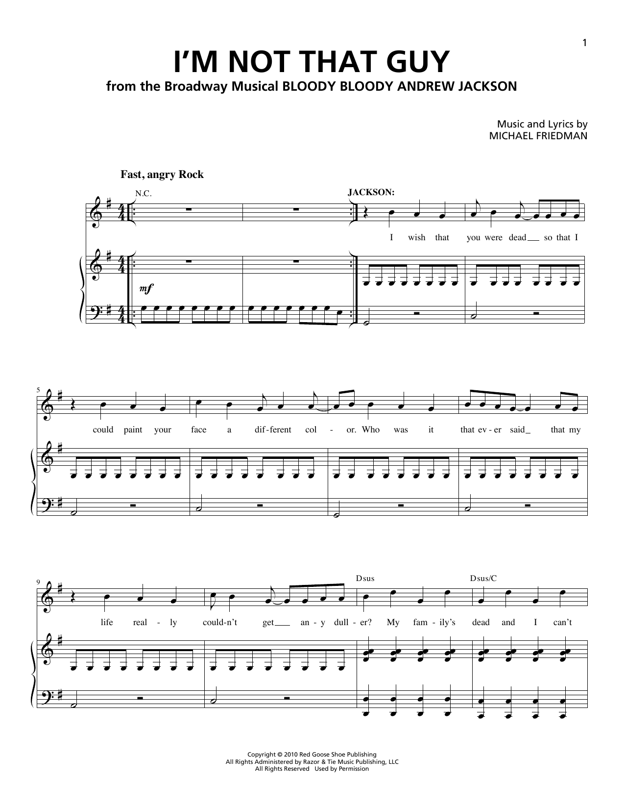 Learn to play Michael Friedman I'm Not That Guy sheet music for Piano & Vocal in minutes. Price: 7.8900$ Michael Friedman I'm Not That Guy sheet music notes and chords arranged for Piano & Vocal