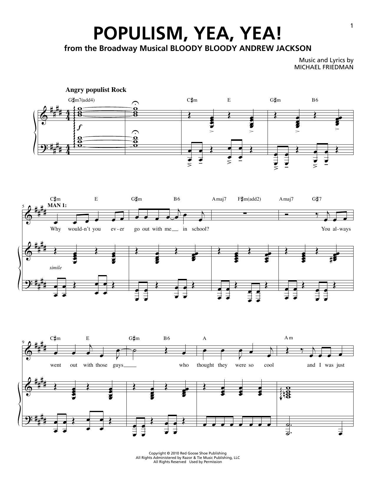 Michael Friedman Populism, Yea, Yea! sheet music notes and chords. Download Printable PDF.