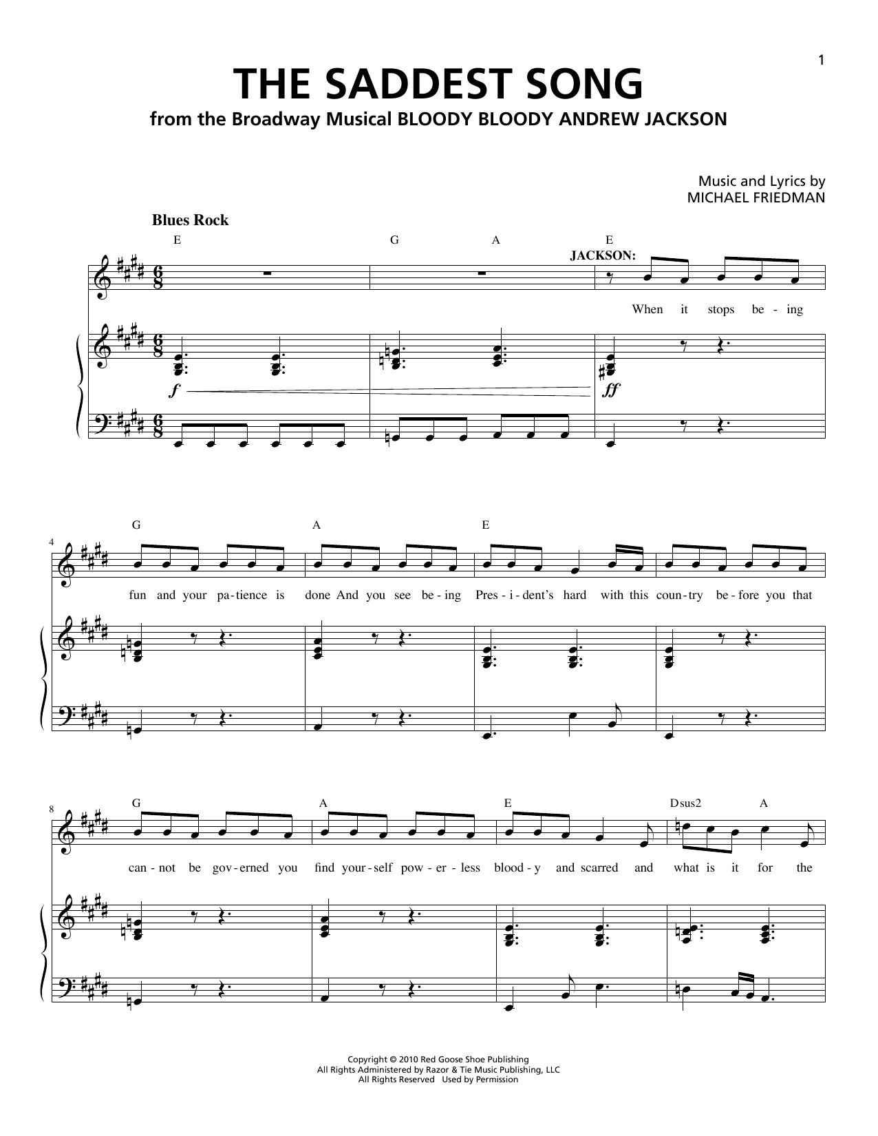 Learn to play Michael Friedman The Saddest Song sheet music for Piano & Vocal in minutes. Price: 7.8900$ Michael Friedman The Saddest Song sheet music notes and chords arranged for Piano & Vocal