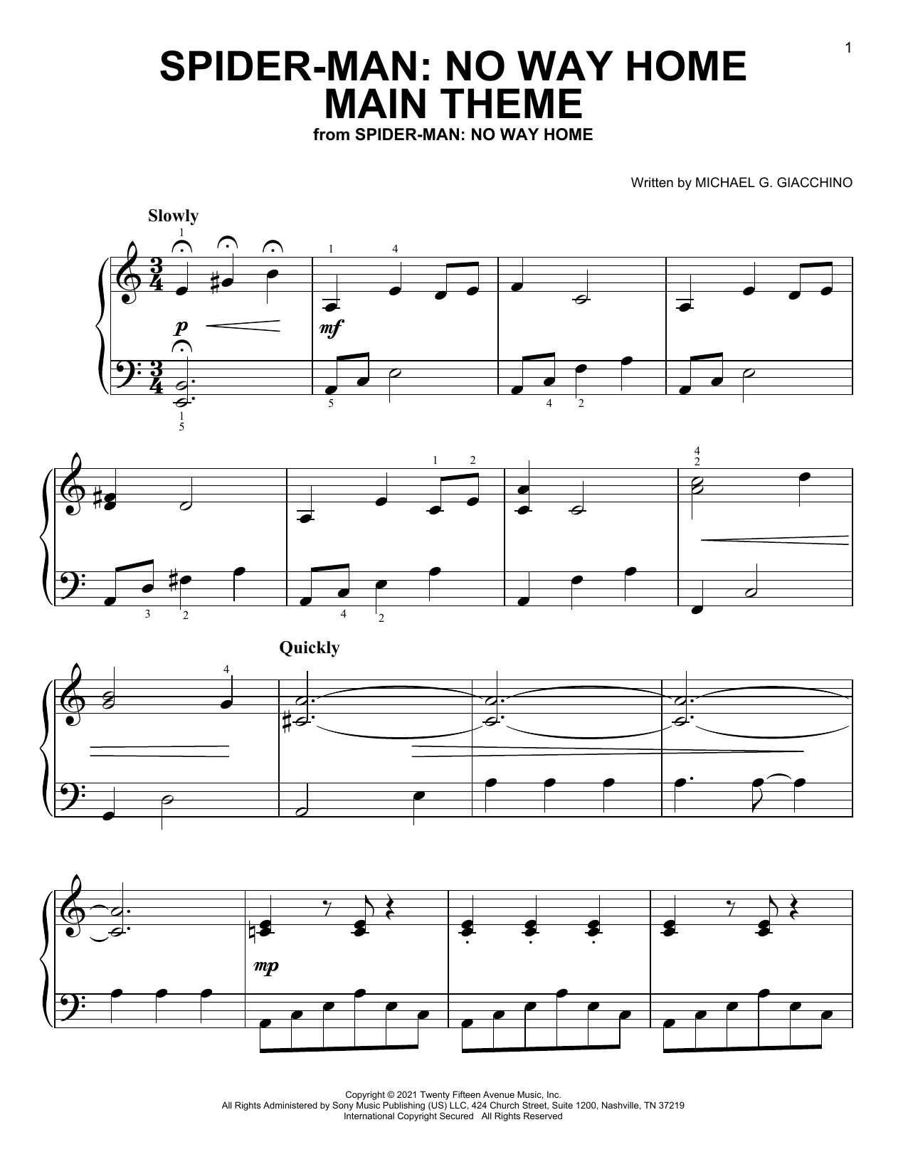 Michael G. Giacchino Spider-Man: No Way Home (Main Theme) sheet music notes and chords. Download Printable PDF.