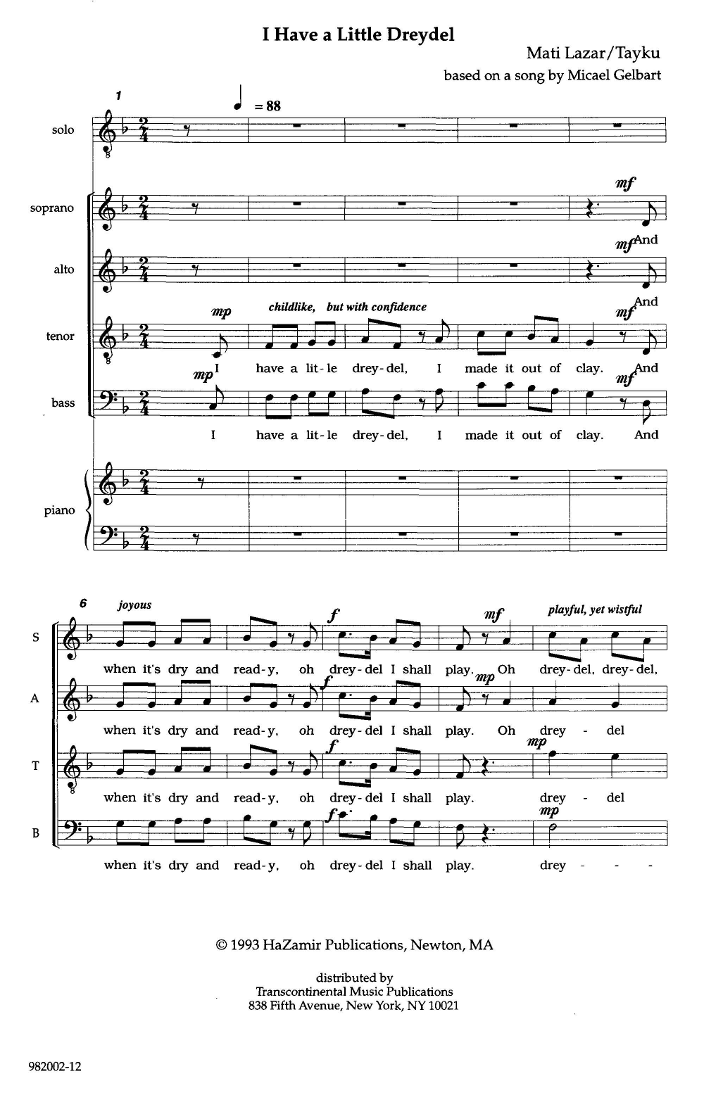 Michael Gelbart I Have a Little Dreydel (arr. Matthew Lazar and Tayku) sheet music notes and chords. Download Printable PDF.