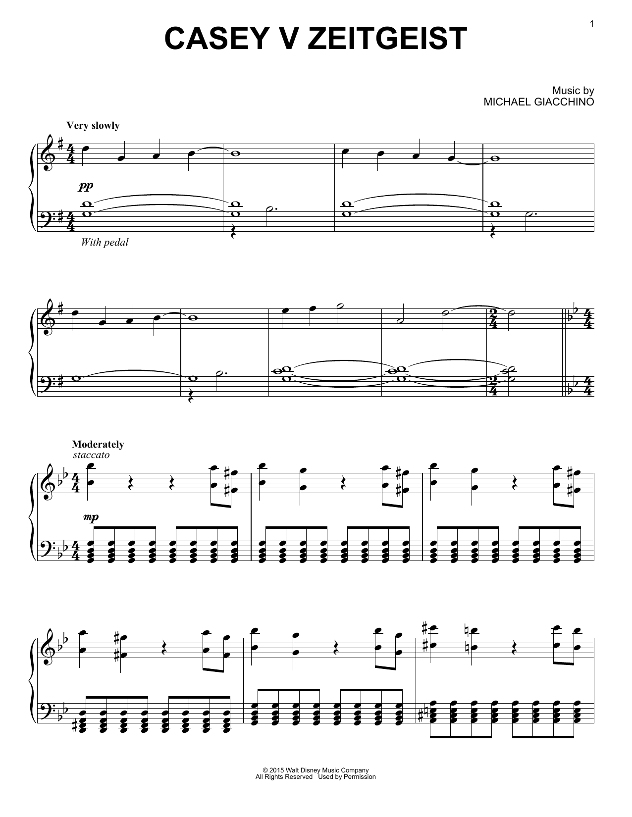 Learn to play Michael Giacchino Casey V Zeitgeist sheet music for Piano Solo in minutes. Price: 7.8900$ Michael Giacchino Casey V Zeitgeist sheet music notes and chords arranged for Piano Solo