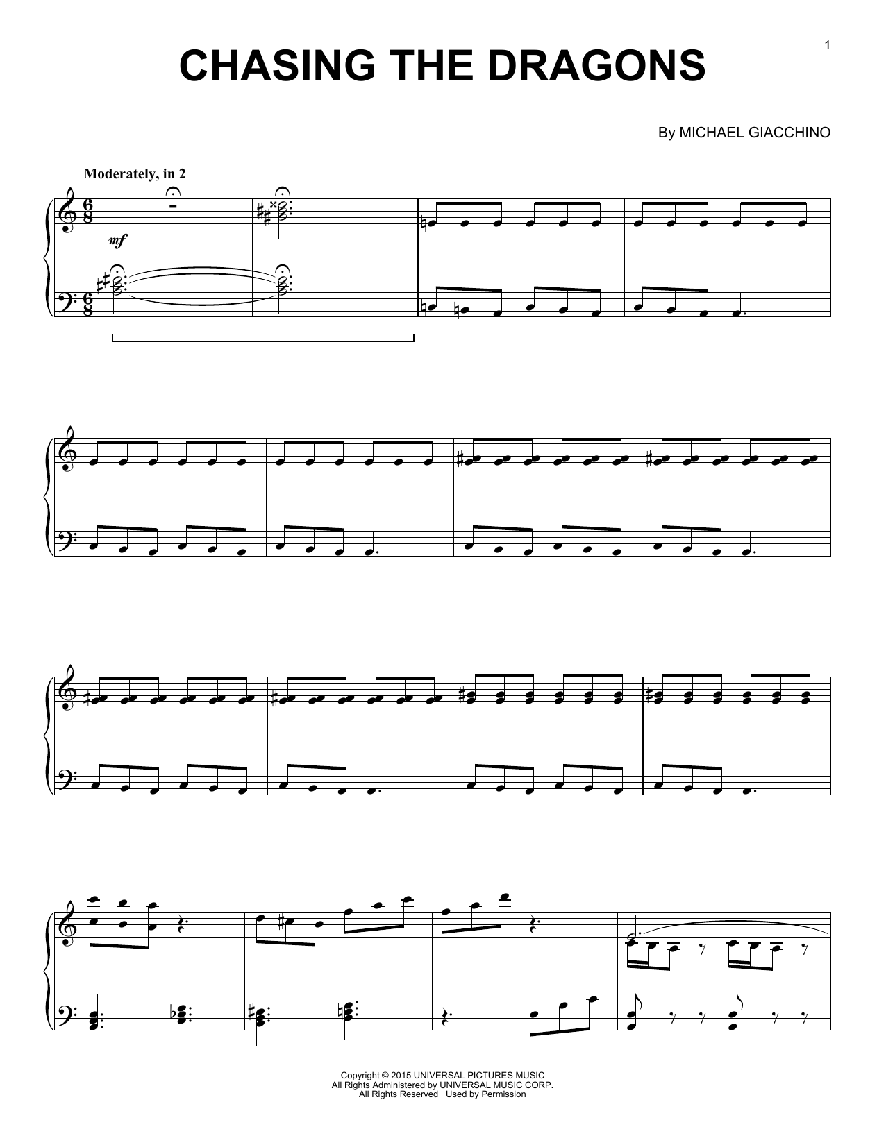 Learn to play Michael Giacchino Chasing The Dragons sheet music for Piano Solo in minutes. Price: 7.8900$ Michael Giacchino Chasing The Dragons sheet music notes and chords arranged for Piano Solo