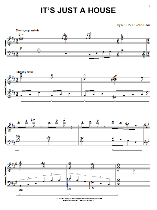 Learn to play Michael Giacchino It's Just A House sheet music for Piano Solo in minutes. Price: 7.8900$ Michael Giacchino It's Just A House sheet music notes and chords arranged for Piano Solo