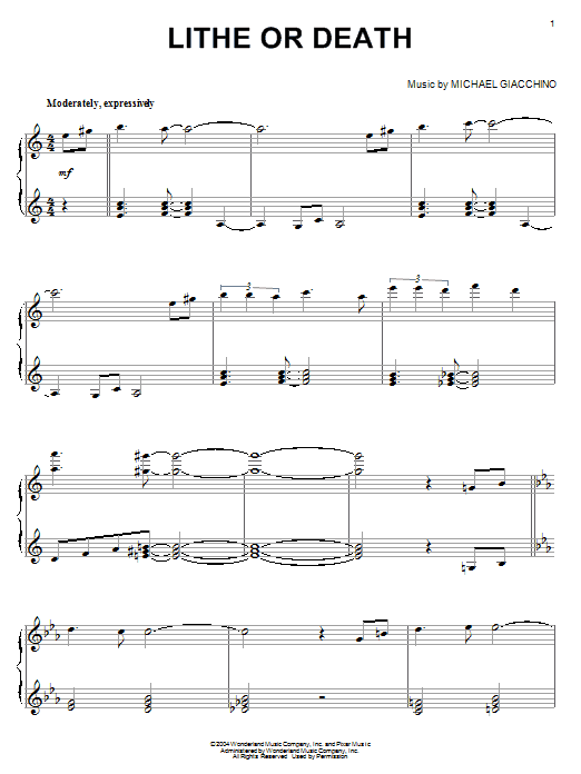 Michael Giacchino Lithe Or Death (from The Incredibles) sheet music notes and chords arranged for Piano Solo