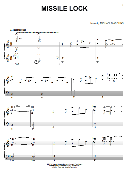 Learn to play Michael Giacchino Missile Lock (from The Incredibles) sheet music for Piano Solo in minutes. Price: 7.8900$ Michael Giacchino Missile Lock (from The Incredibles) sheet music notes and chords arranged for Piano Solo