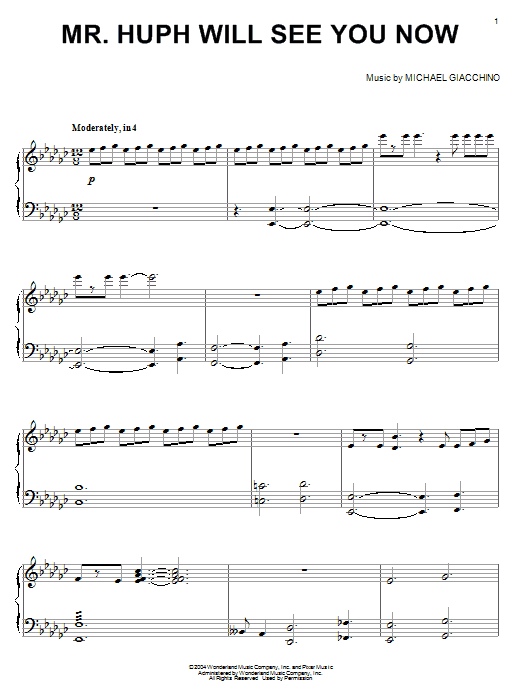 Learn to play Michael Giacchino Mr. Huph Will See You Now (from The Incredibles) sheet music for Piano Solo in minutes. Price: 7.8900$ Michael Giacchino Mr. Huph Will See You Now (from The Incredibles) sheet music notes and chords arranged for Piano Solo