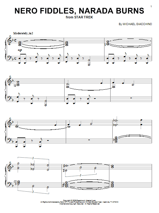 Learn to play Michael Giacchino Nero Fiddles, Narada Burns sheet music for Piano Solo in minutes. Price: 7.8900$ Michael Giacchino Nero Fiddles, Narada Burns sheet music notes and chords arranged for Piano Solo