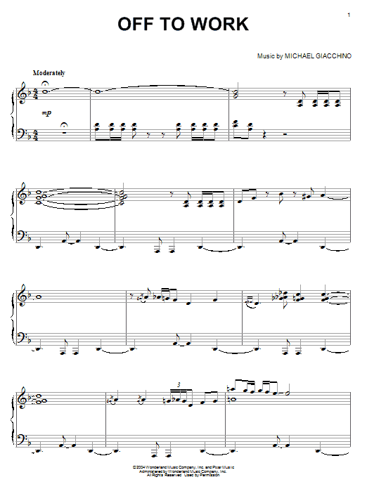 Michael Giacchino Off To Work (from The Incredibles) sheet music notes and chords arranged for Piano Solo