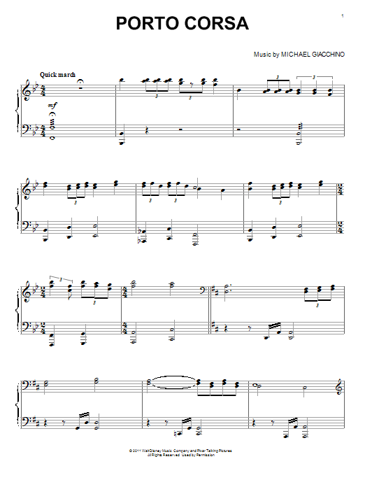 Learn to play Michael Giacchino Porto Corsa sheet music for Piano Solo in minutes. Price: 7.8900$ Michael Giacchino Porto Corsa sheet music notes and chords arranged for Piano Solo