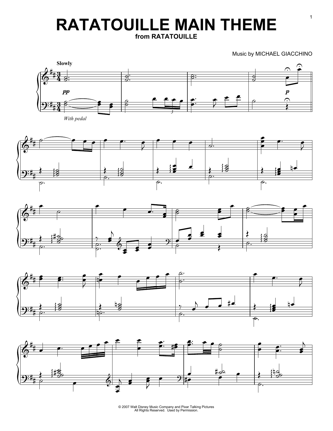 Michael Giacchino Ratatouille (Main Theme) sheet music notes and chords. Download Printable PDF.