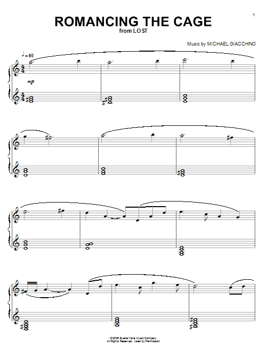 Michael Giacchino Romancing The Cage (from Lost) sheet music notes and chords arranged for Piano Solo