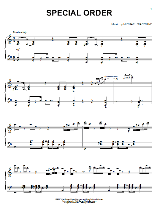 Learn to play Michael Giacchino Special Order (from Ratatouille) sheet music for Piano Solo in minutes. Price: 7.8900$ Michael Giacchino Special Order (from Ratatouille) sheet music notes and chords arranged for Piano Solo