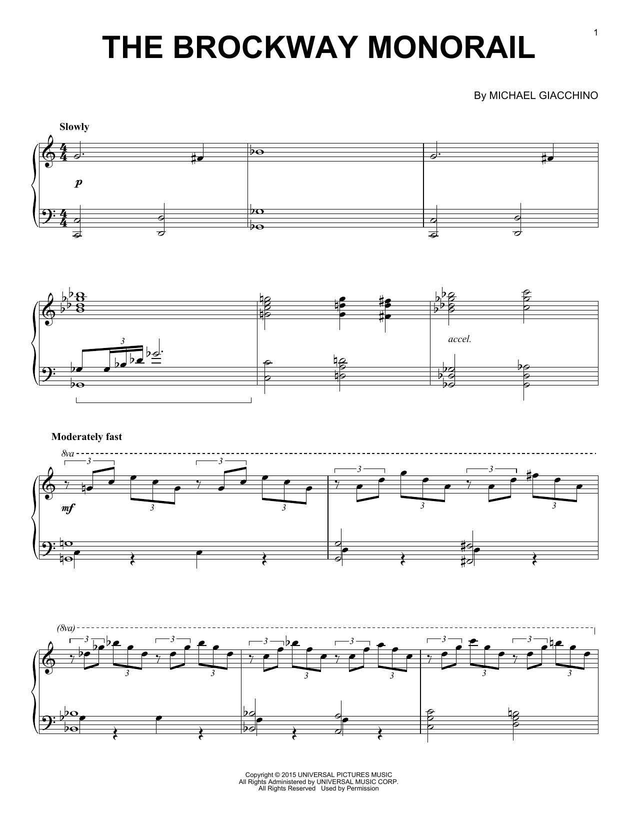 Learn to play Michael Giacchino The Brockway Monorail sheet music for Piano Solo in minutes. Price: 7.8900$ Michael Giacchino The Brockway Monorail sheet music notes and chords arranged for Piano Solo