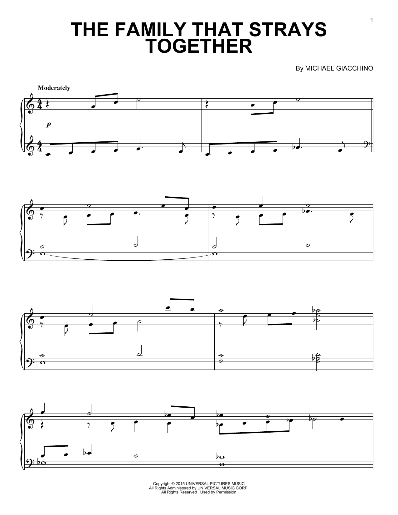 Learn to play Michael Giacchino The Family That Strays Together sheet music for Piano Solo in minutes. Price: 7.8900$ Michael Giacchino The Family That Strays Together sheet music notes and chords arranged for Piano Solo