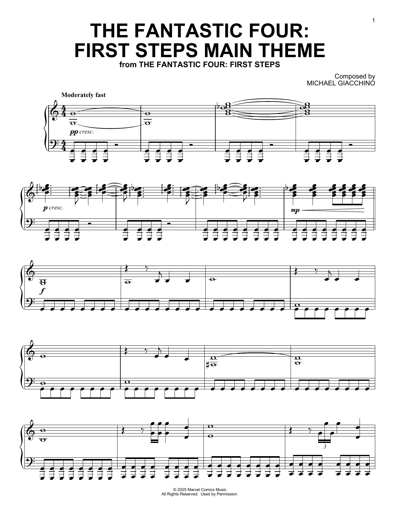 Learn to play Michael Giacchino The Fantastic Four: First Steps (Main Theme) sheet music for Piano Solo in minutes. Price: 7.8900$ Michael Giacchino The Fantastic Four: First Steps (Main Theme) sheet music notes and chords arranged for Piano Solo