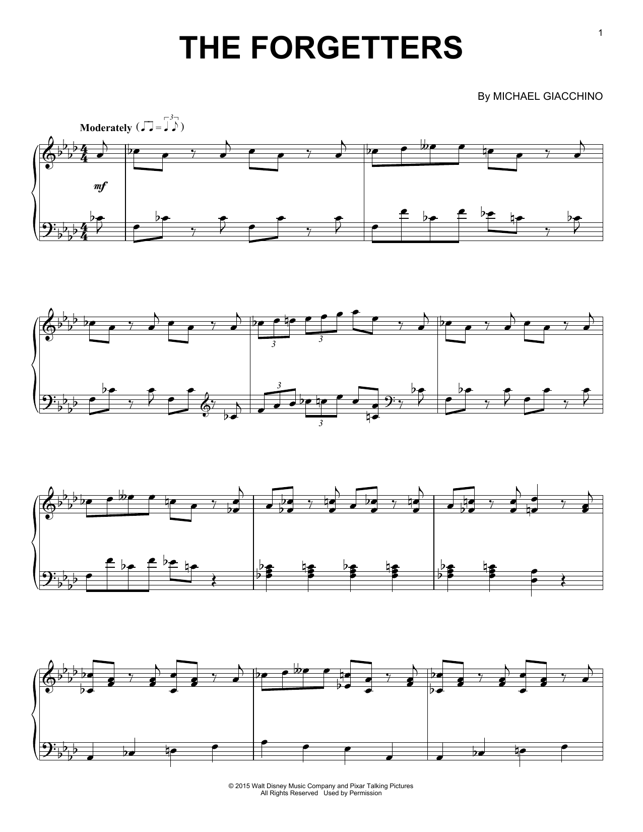 Learn to play Michael Giacchino The Forgetters sheet music for Piano Solo in minutes. Price: 7.8900$ Michael Giacchino The Forgetters sheet music notes and chords arranged for Piano Solo