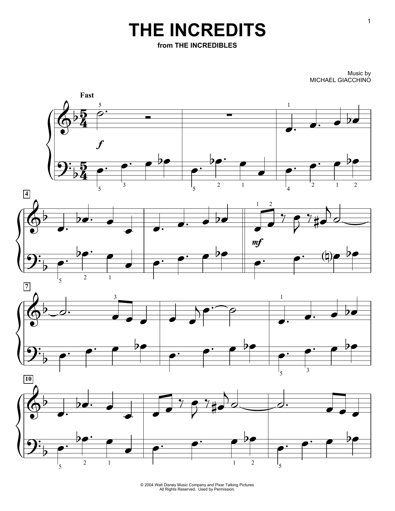 Michael Giacchino The Incredits sheet music notes and chords. Download Printable PDF.