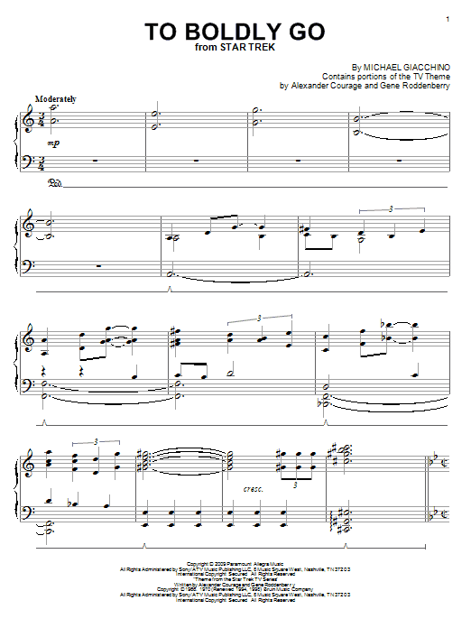 Learn to play Michael Giacchino To Boldly Go sheet music for Piano Solo in minutes. Price: 7.8900$ Michael Giacchino To Boldly Go sheet music notes and chords arranged for Piano Solo