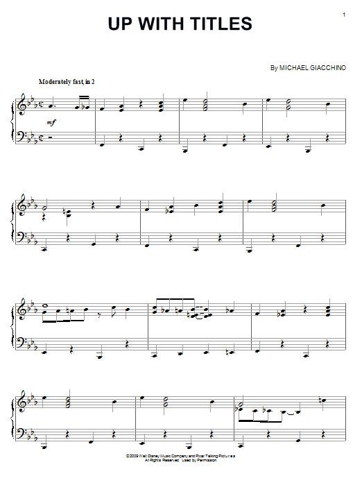 Michael Giacchino Up With Titles sheet music notes and chords arranged for Piano Solo