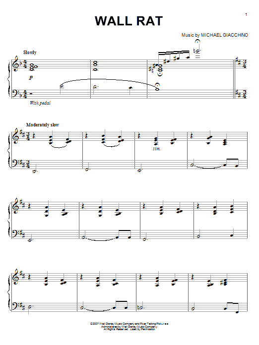 Learn to play Michael Giacchino Wall Rat (from Ratatouille) sheet music for Piano Solo in minutes. Price: 7.8900$ Michael Giacchino Wall Rat (from Ratatouille) sheet music notes and chords arranged for Piano Solo
