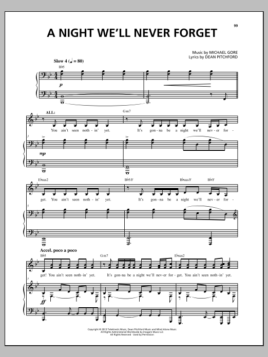 Michael Gore A Night We'll Never Forget (from Carrie The Musical) sheet music notes and chords. Download Printable PDF.