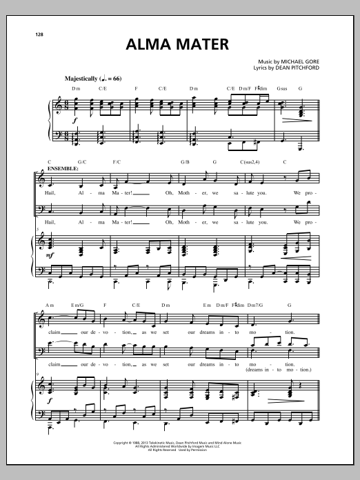 Michael Gore Alma Mater sheet music notes and chords arranged for Piano & Vocal