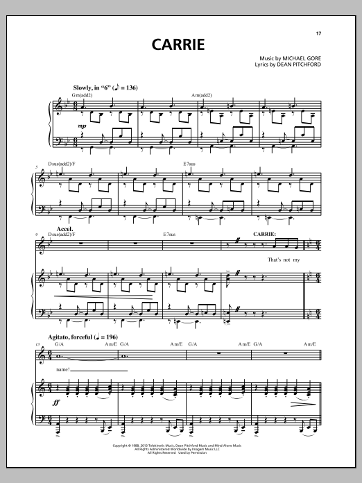 Michael Gore Carrie (from Carrie The Musical) sheet music notes and chords. Download Printable PDF.