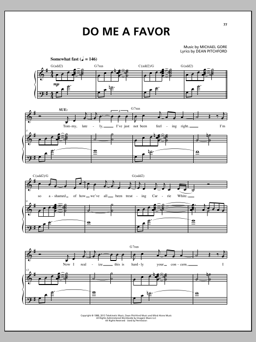 Michael Gore Do Me A Favor (from Carrie The Musical) sheet music notes and chords. Download Printable PDF.