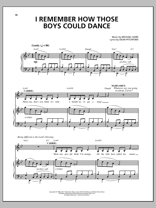 Michael Gore I Remember How Those Boys Could Dance (from Carrie The Musical) sheet music notes and chords. Download Printable PDF.