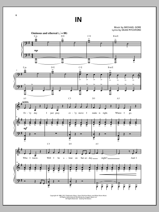 Michael Gore In (from Carrie The Musical) sheet music notes and chords. Download Printable PDF.