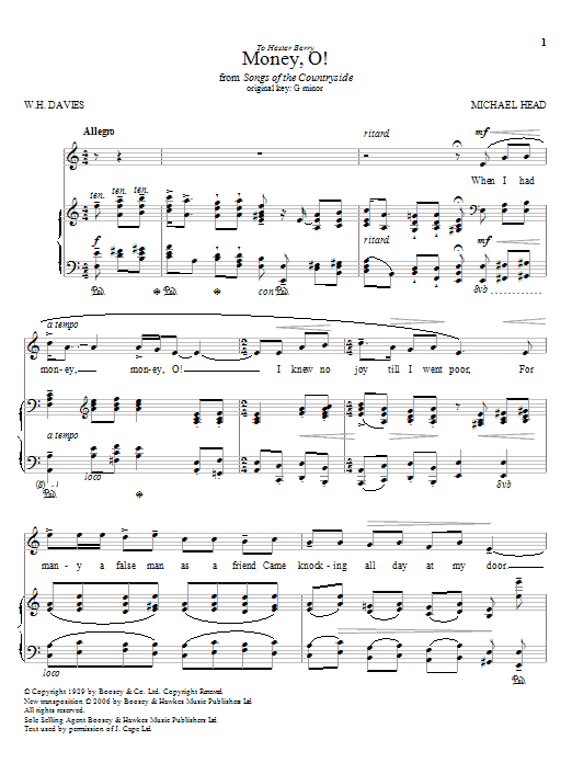 Michael Head Money, O! sheet music notes and chords. Download Printable PDF.