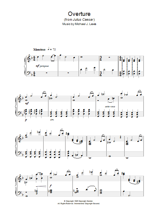 Michael J. Lewis Overture (from Julius Caesar) sheet music notes and chords arranged for Piano Solo