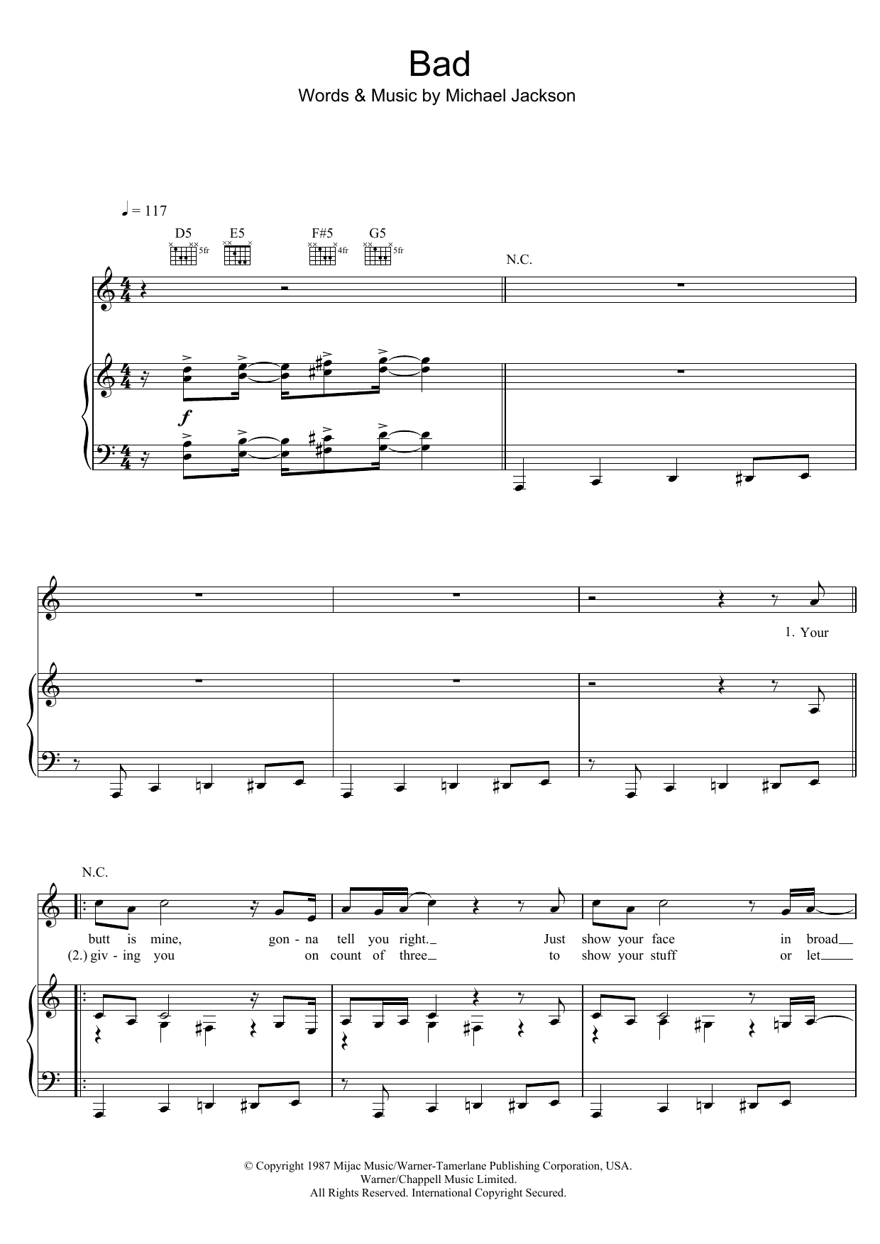 Michael Jackson Bad sheet music notes and chords. Download Printable PDF.