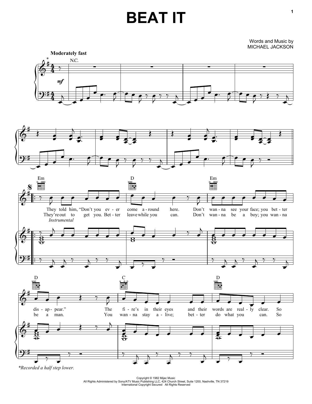 Michael Jackson Beat It sheet music notes and chords. Download Printable PDF.