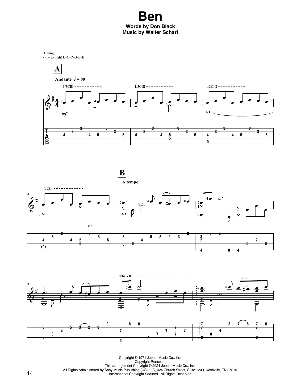 Michael Jackson Ben (arr. David Jaggs) sheet music notes and chords. Download Printable PDF.