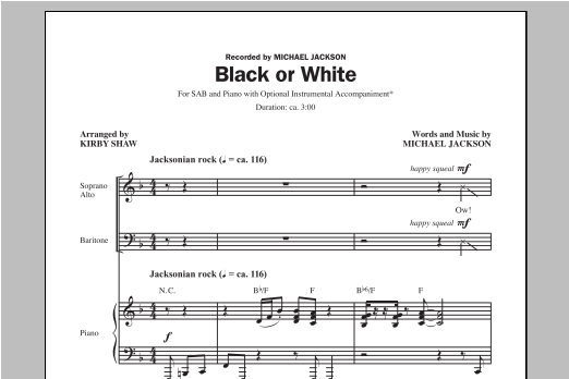 Michael Jackson Black Or White (arr. Kirby Shaw) sheet music notes and chords. Download Printable PDF.