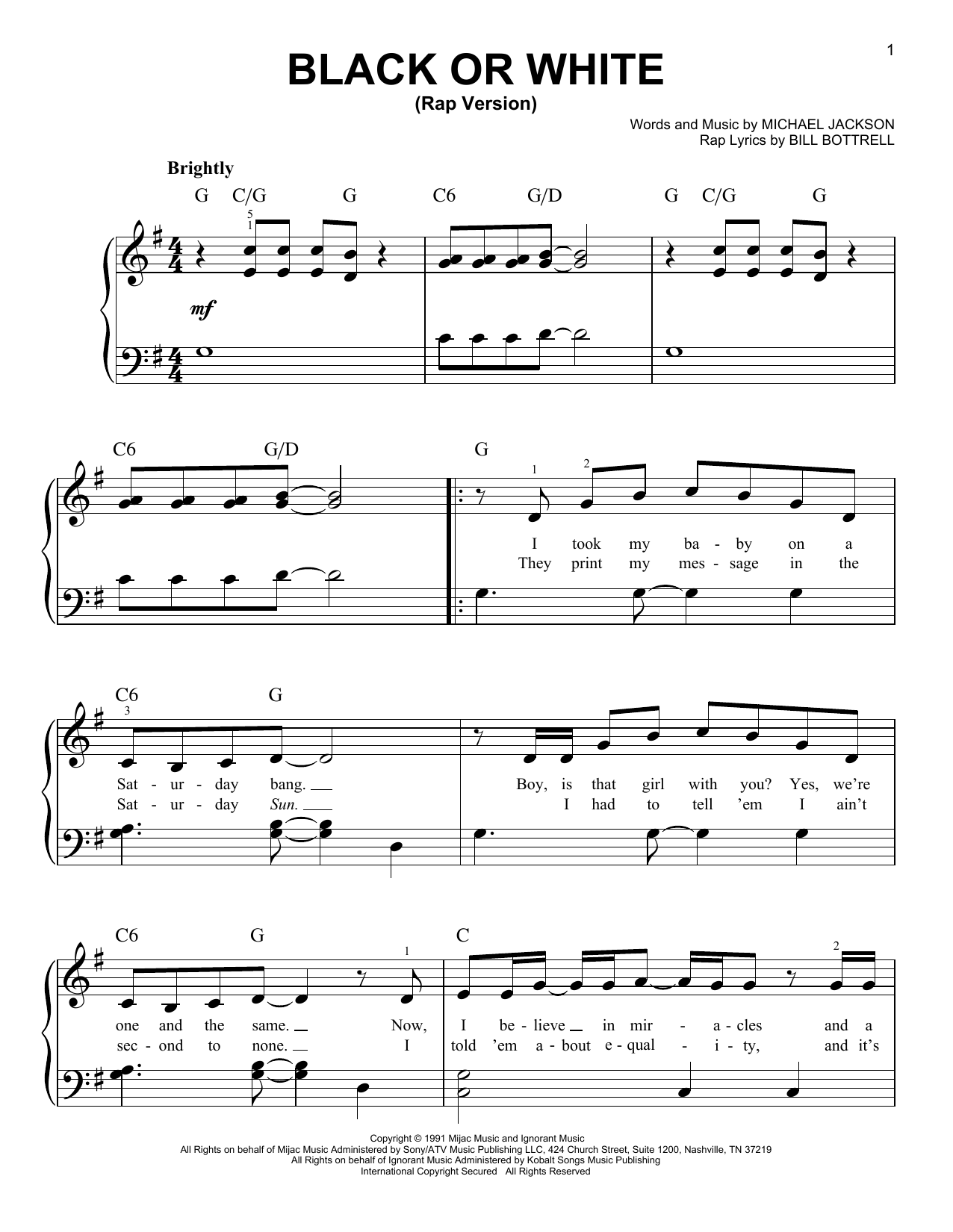 Michael Jackson Black Or White (Rap Version) sheet music notes and chords. Download Printable PDF.