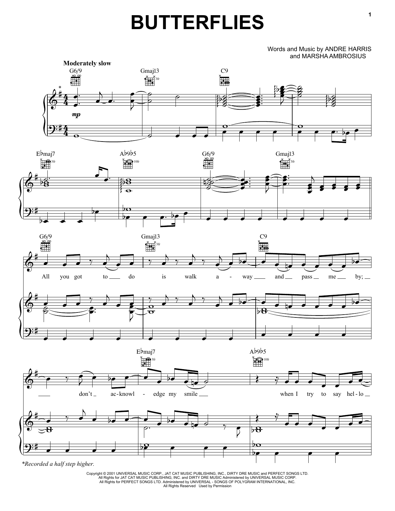 Michael Jackson Butterflies sheet music notes and chords. Download Printable PDF.