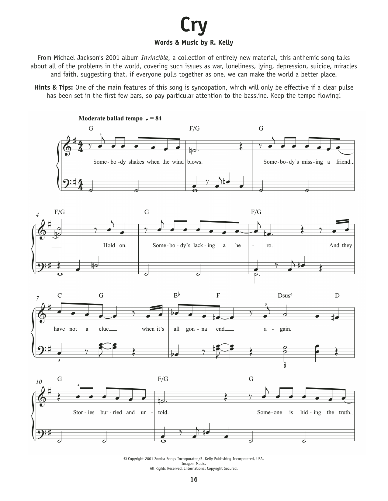 Michael Jackson Cry sheet music notes and chords. Download Printable PDF.